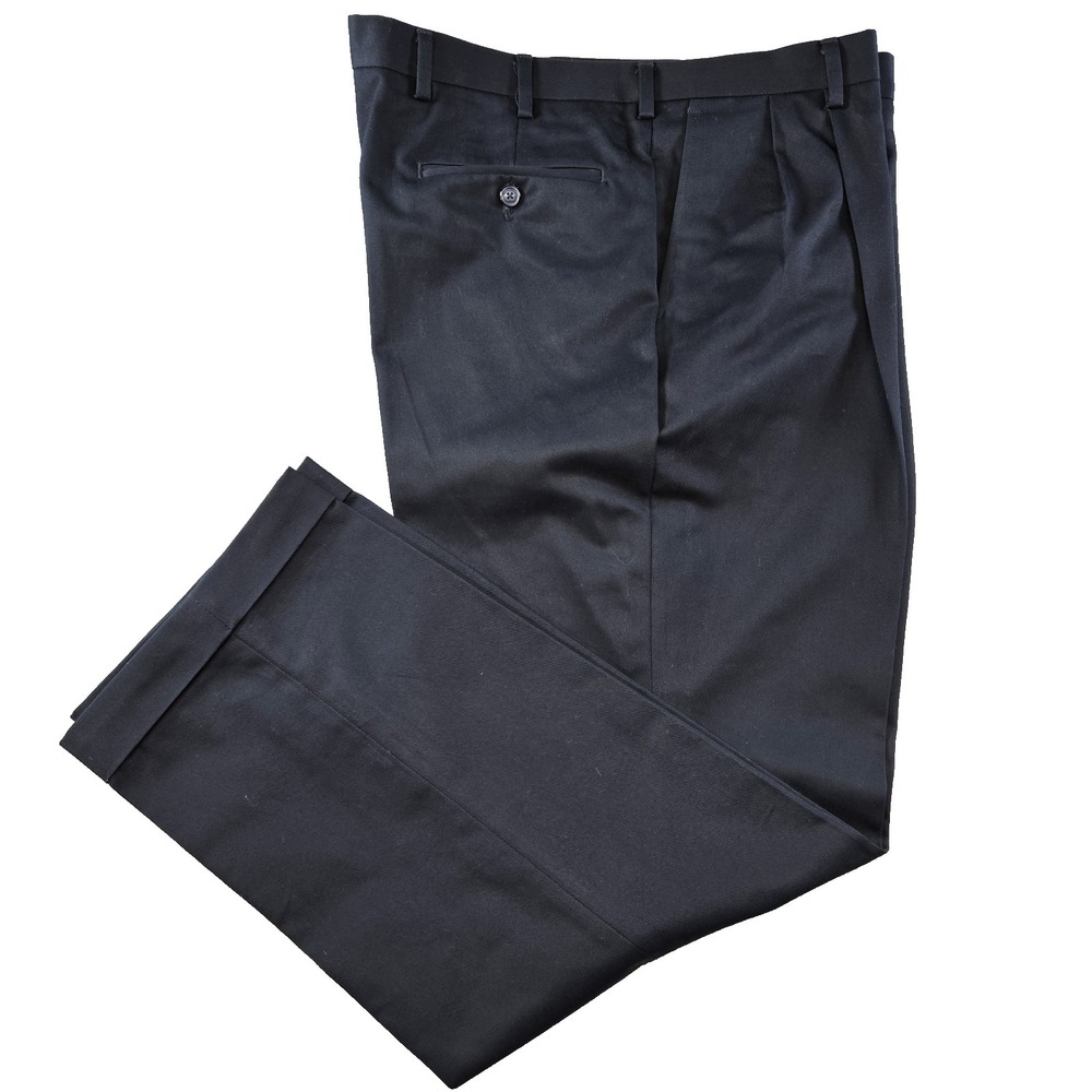 Berle Pants Mens‎ 40Lx31 Navy Dress Pleated Classic Microfiber Polyester Blend